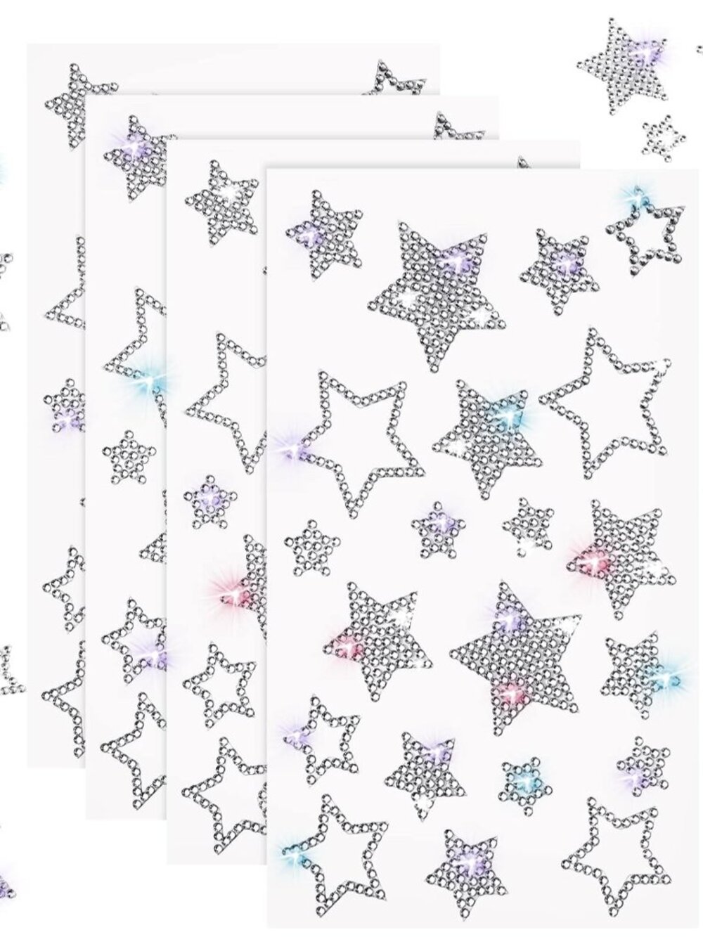 84 Pcs Silver Star Stickers, Glitter Bling Rhinestone Sticker